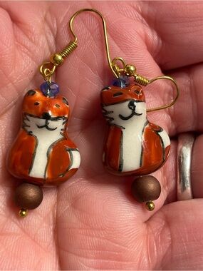 Handmade Fox Pendant Earrings - Ceramic Design